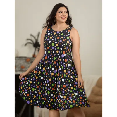 Bloomchic Retro Colorful Polka Dot Sleeveless Midi Dress In Multi