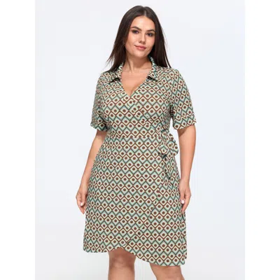 Bloomchic Retro Geometric Print Petal Hem Mini Dress In Neutral