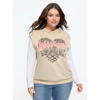 Bloomchic Retro Heart Rose Print Hooded Tank Top In Beige