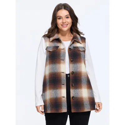 Bloomchic Retro Plaid Button Front Vest In Brown