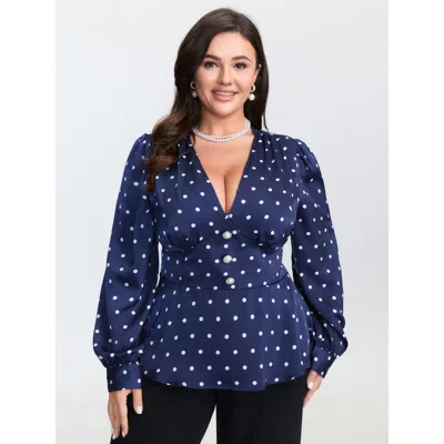 Bloomchic Retro Polka Dots Cinched-waist Blouse In Purple