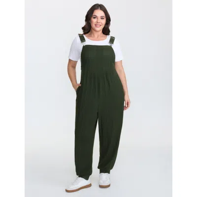 Bloomchic Ribbed Pockets Overall Straps Jumpsuit In Armygreen