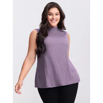 Bloomchic Ribbed Stretchy Mockneck Tank Top In Purple