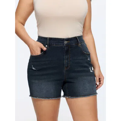 Bloomchic Ripped Hem Mid-rise Skinny-fit Jeans In Blue