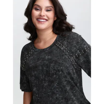Bloomchic Rivets Snowflake Effect Stretchy T-shirt In Black