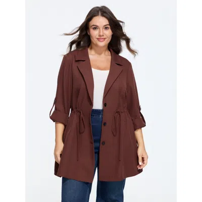 Bloomchic Roll Tab Sleeve Drawstring Waist Jacket In Burgundy