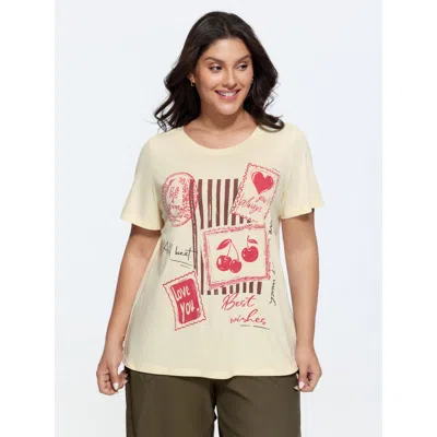 Bloomchic Romantic Notes Print Round Neck T-shirt In Neutral