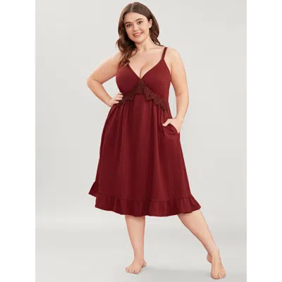 Bloomchic Romantic Ruffles Crochet Lace Pocket Nightgown In Brown
