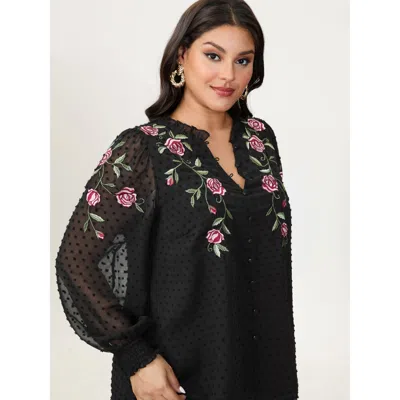 Bloomchic Rose Embroidered Textured Sheer Blouse In Multi