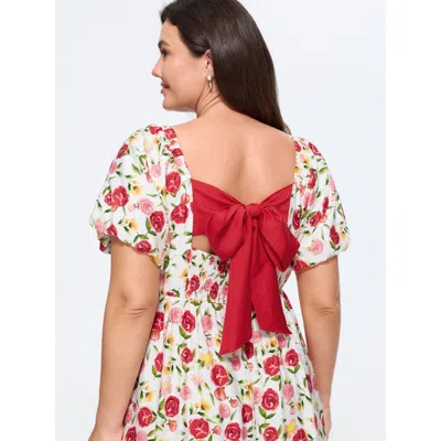 Bloomchic Rose Print Back Bow Detail Midi Dress In Originalwhite