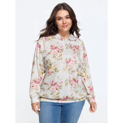 Bloomchic Rose Print Hooded Loose Fit Sweatshirt In Multi