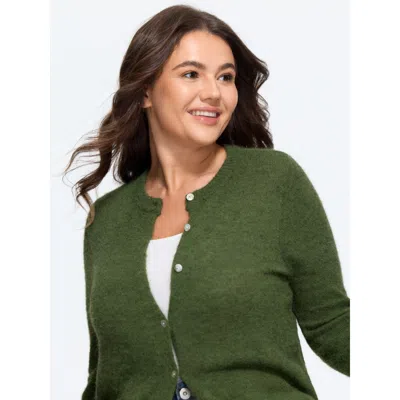 Bloomchic Round Neck Button Front Knit Cardigan In Green