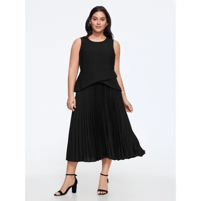 Bloomchic Round Neck Layer Pleated Sleeveless Midi Dress In Black