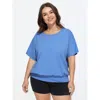Bloomchic Round Neck Plain T-shirt In Blue