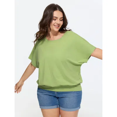Bloomchic Round Neck Plain T-shirt In Green