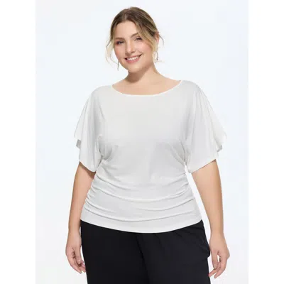 Bloomchic Ruched Adjustable Waist-tie T-shirt In White