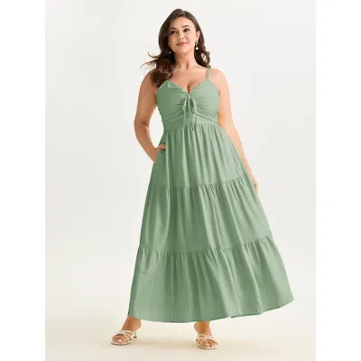 Bloomchic Ruched Bodice Tiered Flowy Maxi Dress In Green