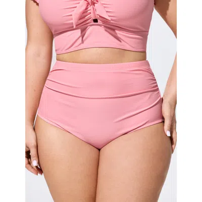 Bloomchic Ruched Tight-fit Plain Swim Bottoms In Pink