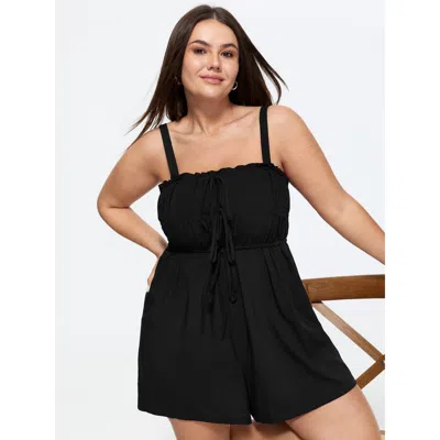 Bloomchic Ruffle Drawstring Bust Elastic Romper In Black