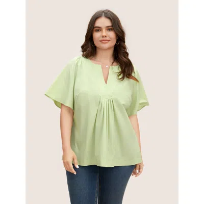Bloomchic Ruffle Sleeve Ruffle Sleeve Pleated Blouse In Green