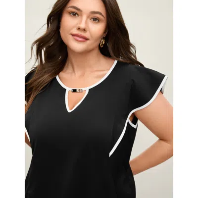 Bloomchic Ruffled Bodice Color Contrast Blouse In Black