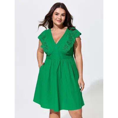 Bloomchic Ruffled Eyelet Trim Open-back Mini Dress In Green