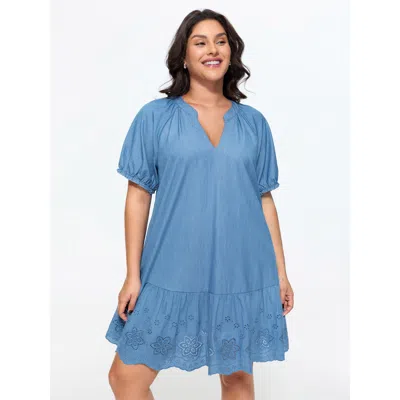 Bloomchic Ruffled Hem Notched Collar Mini Dress In Blue