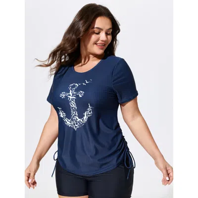 Bloomchic Sail Away Print Fitted Swim Top In Indigo