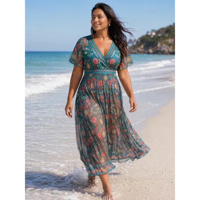 Bloomchic Sarong Set Floral Print One-piece Swimsuit In Blue