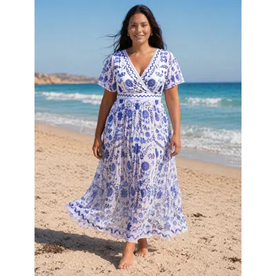 Bloomchic Sarong Set Floral Print One-piece Swimsuit In Blue