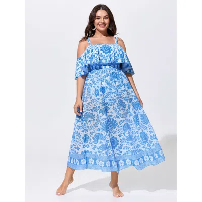 Bloomchic Sarong Set Floral Print One-piece Swimsuit In Blue