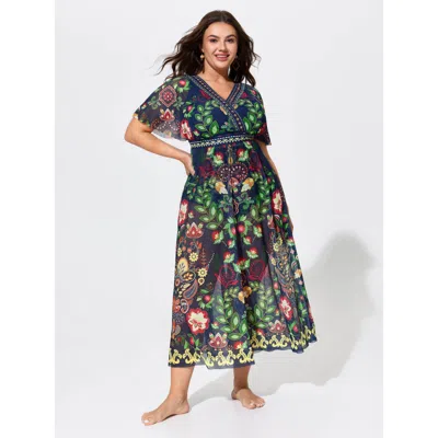 Bloomchic Sarong Set Floral Print One-piece Swimsuit In Purple