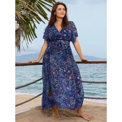 Bloomchic Sarong Slit Floral Print One-piece Swim Set In Multi