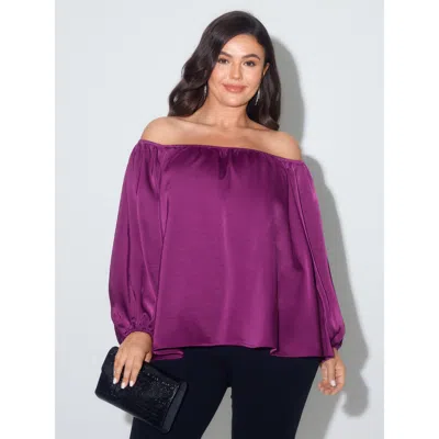 Bloomchic Satin Off Shoulder Loose Blouse In Purple