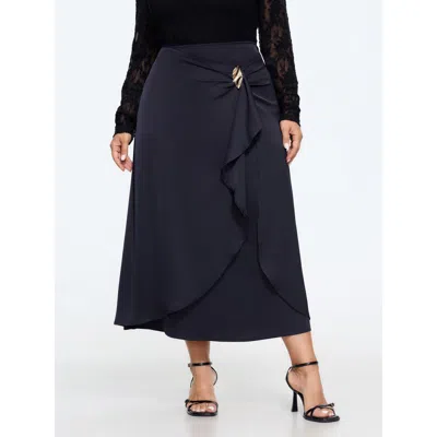 Bloomchic Satin Ruffle Hem Twisted Waist Flowy Skirt In Blue