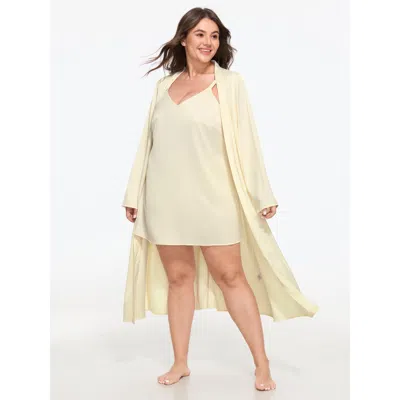 Bloomchic Satin V‑neck Cami Nightgown & Long Robe Pajama Set In Orange