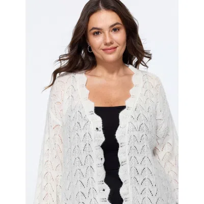 Bloomchic Scallop V Neck Button Down Cut Out Cardigan In White