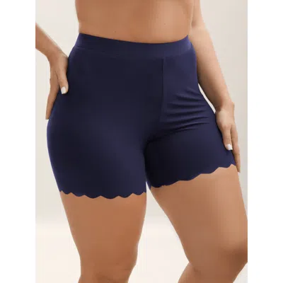Bloomchic Scalloped Trim Stretchy Skinny-fit Leggings In Darkblue