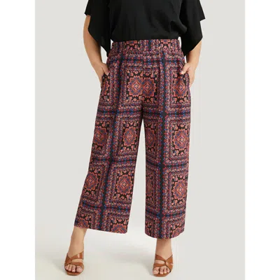Bloomchic Scarf Print Pocket Elastic Waist Pants In Multi