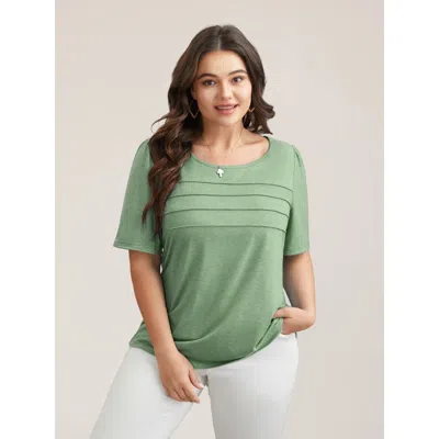 Bloomchic Seamed Round Neck Fitted T-shirt In Green