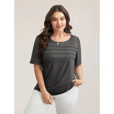 Bloomchic Seamed Round Neck Fitted T-shirt In Multi