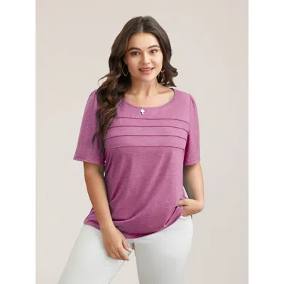 Bloomchic Seamed Round Neck Fitted T-shirt In Pink