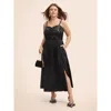 Bloomchic Sequin Patchwork Split Hem Cami Dress In Black