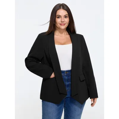Bloomchic Shawl Collar Open Front Blazer In Black