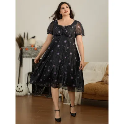 Bloomchic Sheer Celestial Print Tie‑front Chiffon Midi Dress In Multi