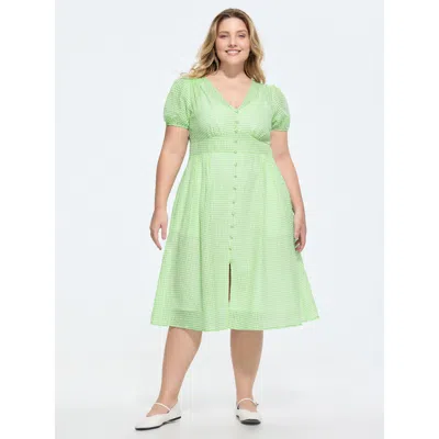 Bloomchic Sheer Cinched-waist Flowy Midi Dress In Green