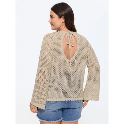 Bloomchic Sheer Hollow Out Back-tie Cardigan In Tan