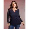 Bloomchic Sheer Lace Fitted Solid T-shirt In Blue