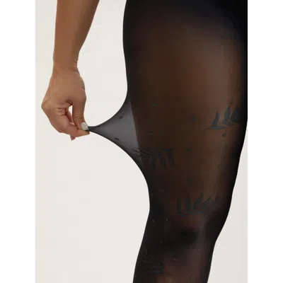 Bloomchic Sheer Leaf Pattern Silk Tights In Black