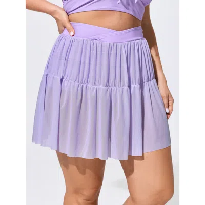 Bloomchic Sheer Mesh Overlap Waist Swim Skirt In Purple